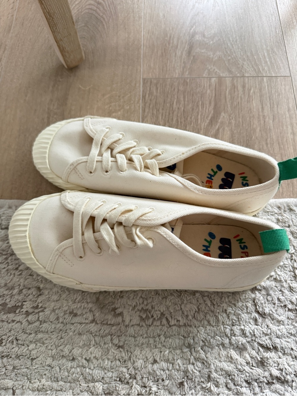 Special Cobranded Canvas Lace-Up Sneakers in Cream with Green Heel Tab